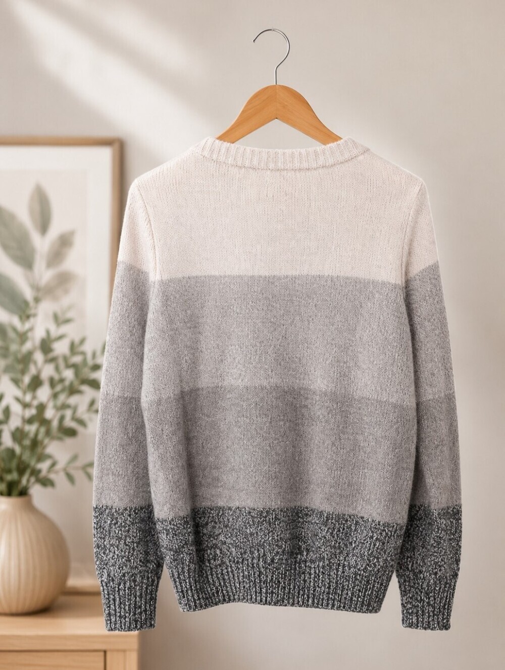 New York & Company Women's  Lace-Up Color Block Sweater Medium Gray Cream - Picture 2 of 5